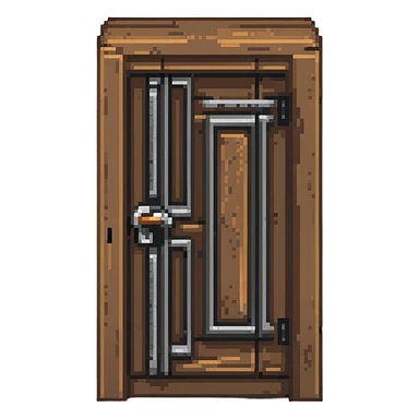 Wooden base with metal door from Rust game sticker