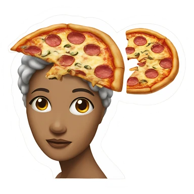 A woman's head and a piece of pizza inside the brain sticker
