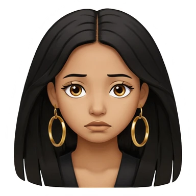 brown girl who has long layered black hair with gold earrings  who is sad sticker
