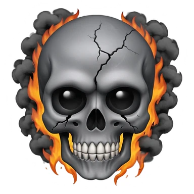 iOS style emoji, dark fantasy skull, cracks, black smoke from eyes, soft light, stylized sticker
