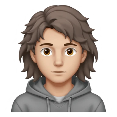 18 year old boy siren eyes good jawline with grey hoodie and long brown wavy wolf cut hair sticker