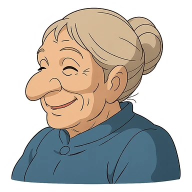older woman with a big nose, smiling sticker