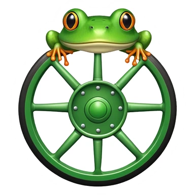 A wheel with a frog head sticker