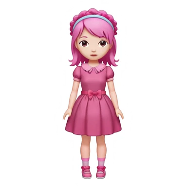 Isolated detaile illustration modern raspberry torte doll figurine full body with pink hair and a pink hairband standing sticker