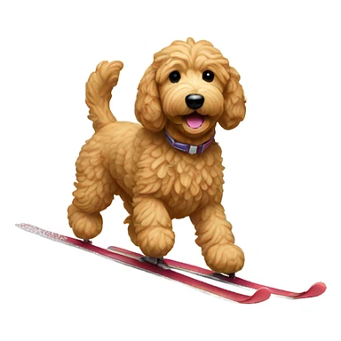 Golden doodle skiing down mountain  sticker