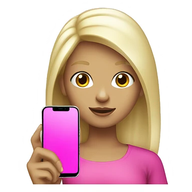 a white blond hair girl holding a pink cell phone sticker