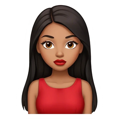 light brown skin tone, very beautiful woman, with big plump lips, long long lashes, black long straight hair, brown eyes, red dress sticker