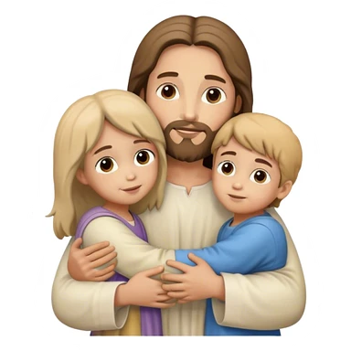 jesus christ hugging little boy and girl sticker