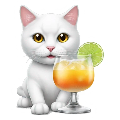 White British cat is drinking cocktail  sticker