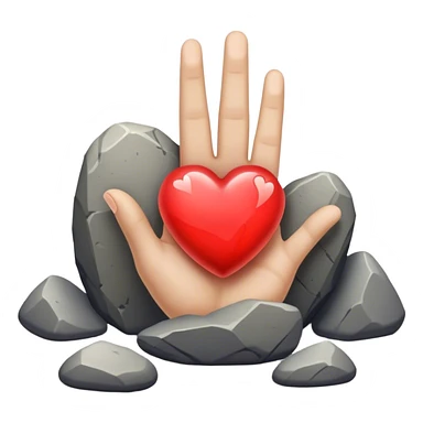 A glowing heart-shaped rock lying on a sidewalk, partially hidden among other stones. A hand is reaching toward it, as if discovering a sign meant just for them. —meaningful signs appearing when you open your mind to them. sticker