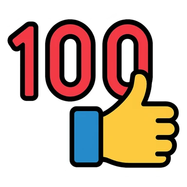 '100' with a like/thumbs up icon with color outline sticker