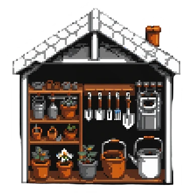 gardening shed with tools and supplies sticker