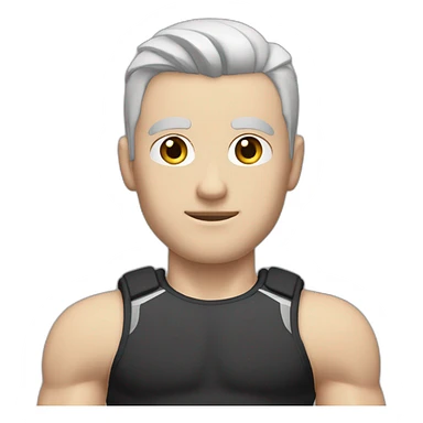 Pale skinned Fit Man With the biceps and dark brown hair in black shirt, gray sports shorts and white Sneakers His right hand near his back of the head sticker