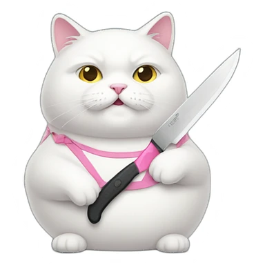 Fat-White-cat-with-pink-cheeks-and-knife sticker