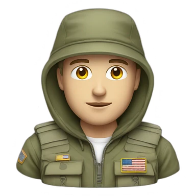 white guy with militay print hat and white hoodie and pants sticker