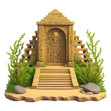 full ancient Anunnaki golden underwater base, complete structure visible, weathered stone, overgrown with seaweed, mysterious carvings sticker