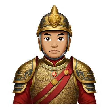 Trần Hưng Đạo – Cinematic Realistic Portrait of Trần Hưng Đạo, depicted as a revered Vietnamese general in traditional armor with a determined gaze, rendered with intricate historical textures and dynamic lighting that highlights his legendary martial spirit and leadership. sticker