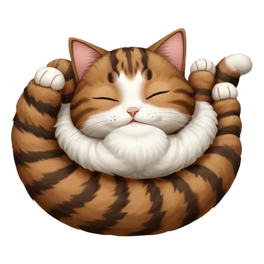 dark brown tabby and white cat in funny positions upside down with eyes closed sticker