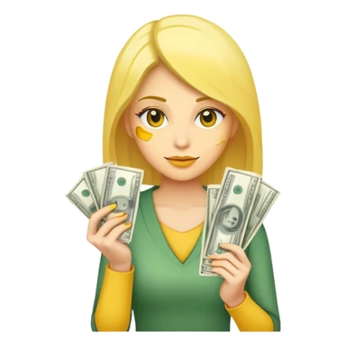 yellow skin woman holding money bills sticker