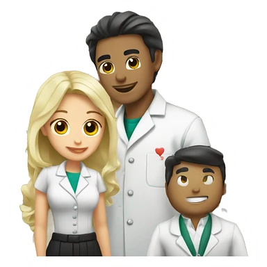blonde female pharmacist and Italian male chemist with black hair in love sticker