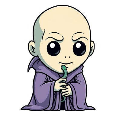 cartoon style Voldemort, pale skin, no nose, dark robes, snake-like features sticker