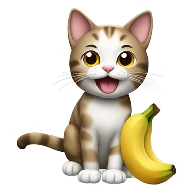 A cat holding a banana sticker