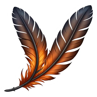 iOS emoji, dark fantasy feather, burned edges, ember glow, soft shadow, minimal sticker