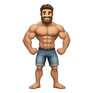 Furry muscle man with brown hair and tattoo sticker