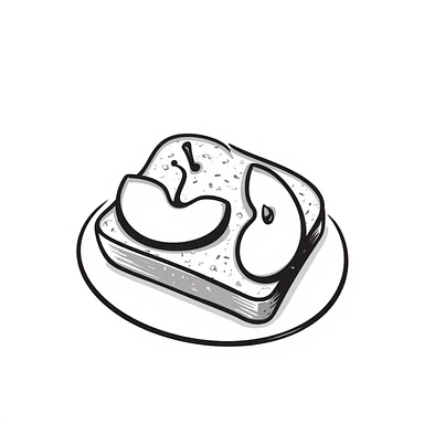 a slice of toast with apple slices on top, hand-drawn doodle style sticker