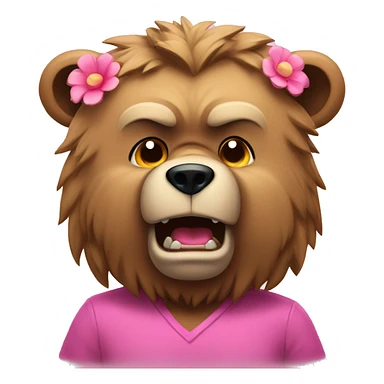 Angry bear with pink shirt and flower in hair  sticker