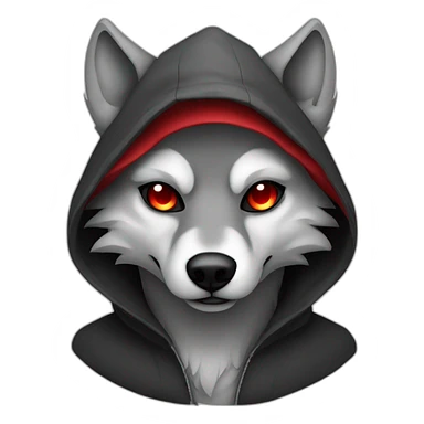 grey wolf with red eyes wearing a black hood holding a sickle sticker