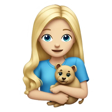 Blonde hair blue eyed girl holding an animal sticker
