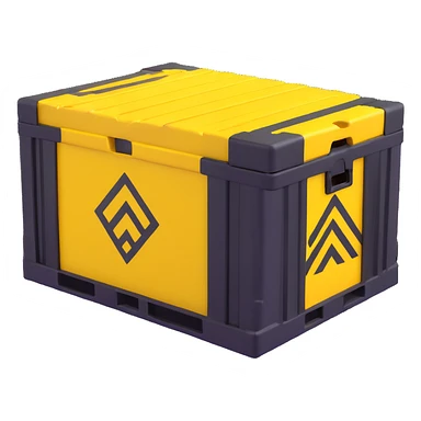 industrial crate, yellow hazard markings, rugged look sticker