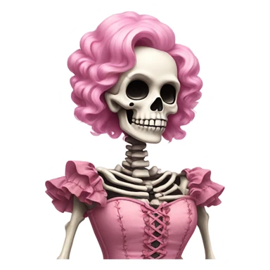 Skeleton wearing a pink laced corset top with ruffles  sticker