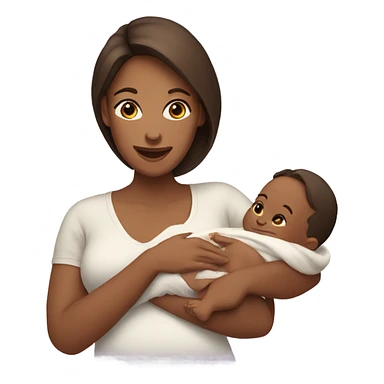 a woman holding her baby after giving birth. the woman have brown hair and looks happy sticker