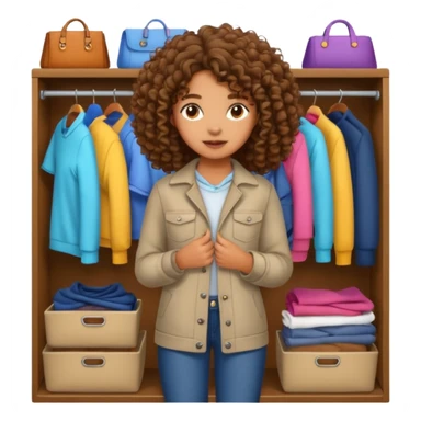 brown girl with curly hair picking clothes from closet sticker