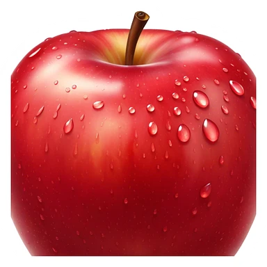 Cinematic crisp, shiny red apples, glistening under soft natural light, perfectly round with tiny water droplets, warm rich hues, highly detailed and fresh. sticker