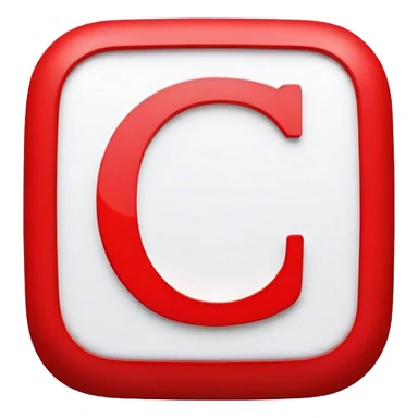 white letter C placed in a red square, brighter red and more rounded square sticker