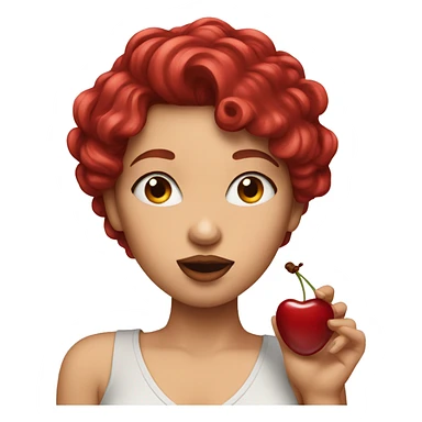 Woman with cherry hair sending a kiss sticker