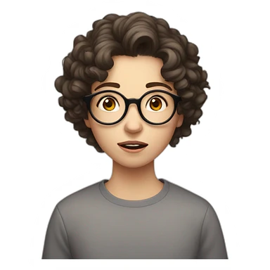 Shocked and Pale skinned teenager with short curly dark brown hair and circle glasses sticker
