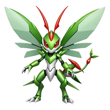 Cute Cool Edgy Shiny Futuristic Ethereal Legendary Kartana-Digimon-Scyther-Scizor-hybrid full body sticker