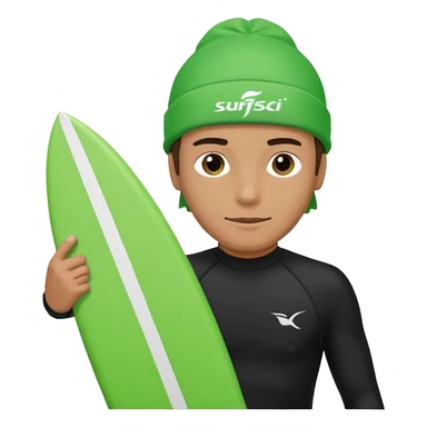 Un hombre sorteando con camisa negra con gorra para nadar y tabla verde  sticker