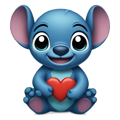 mini Stitch holding a heart sticker