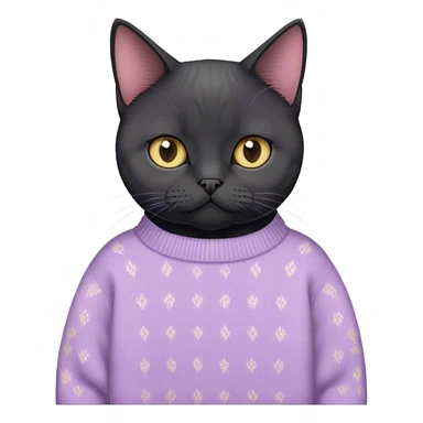 
short-haired black British cat in a pastel sweater sticker