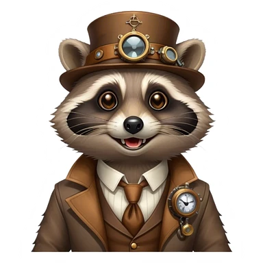 Steampunk style illustration depicting a happy raccoon sticker