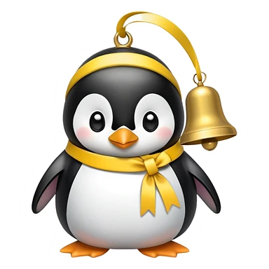Penguin ringing bell yellow ribbon sticker