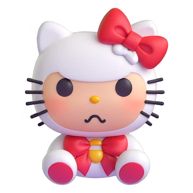 angry hello kitty, 3D emoji style, red bow, puffed cheeks, scowling sticker