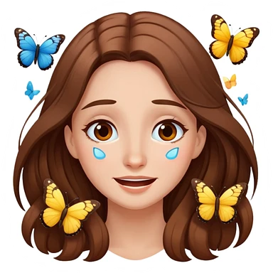 Happy tears face with butterflies long brown hair  sticker