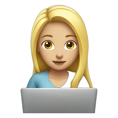 girl blond work on laptop sticker
