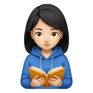I want a girl emoji black hair and medium skin tone reading book wearing hoddie sticker